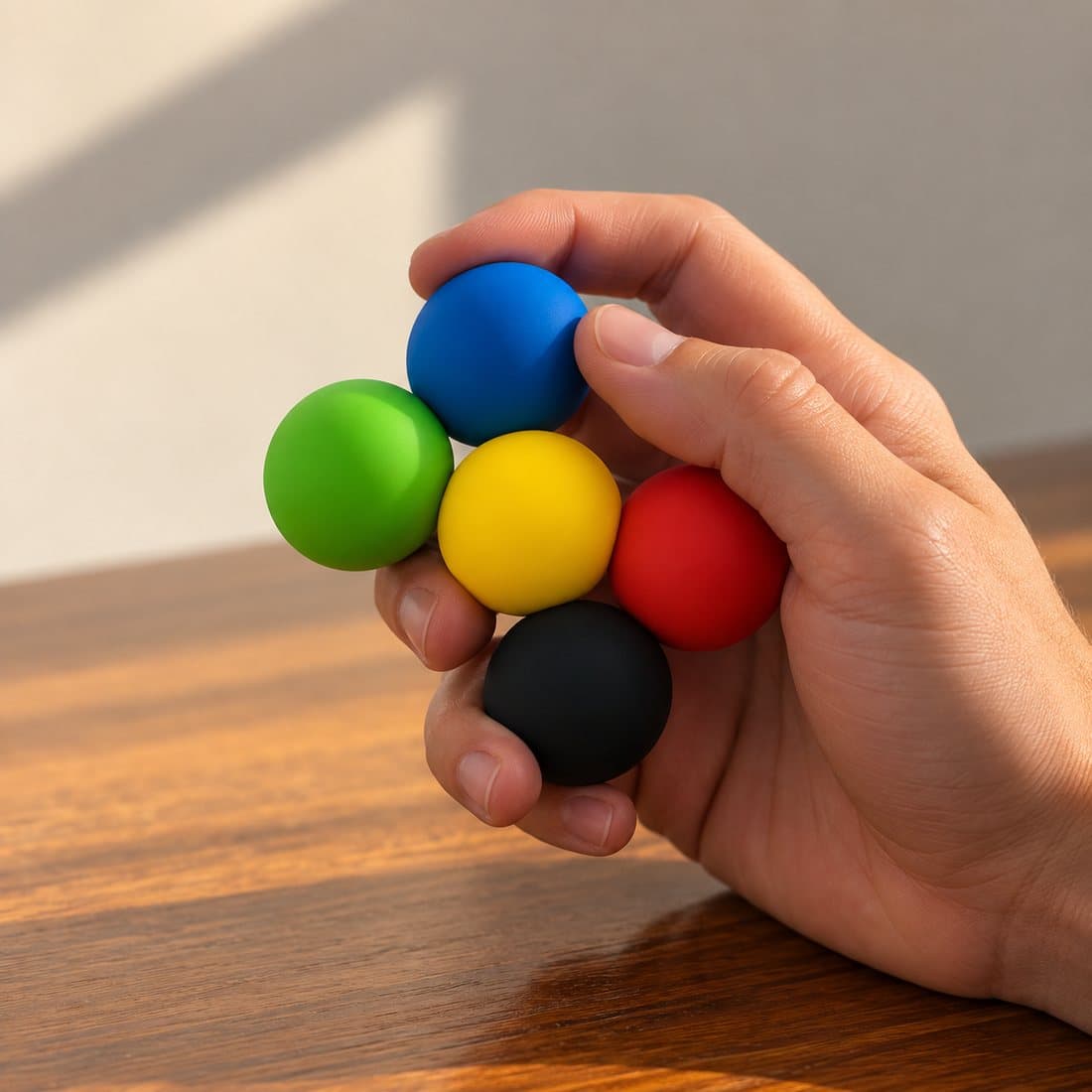 A hand rolling five Magic Fidgetz balls snapped together